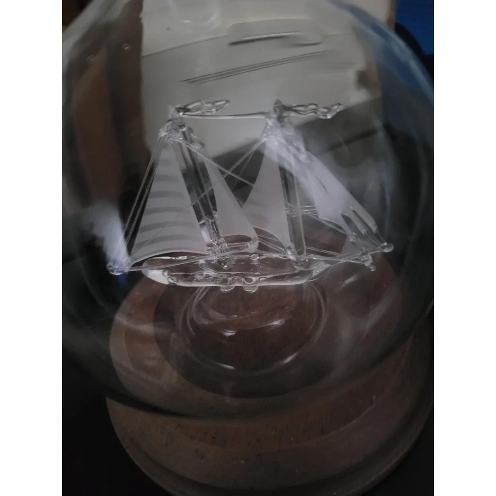 Spun Glass Ship-in-bottle Design Schooner Litchfield Handmade England